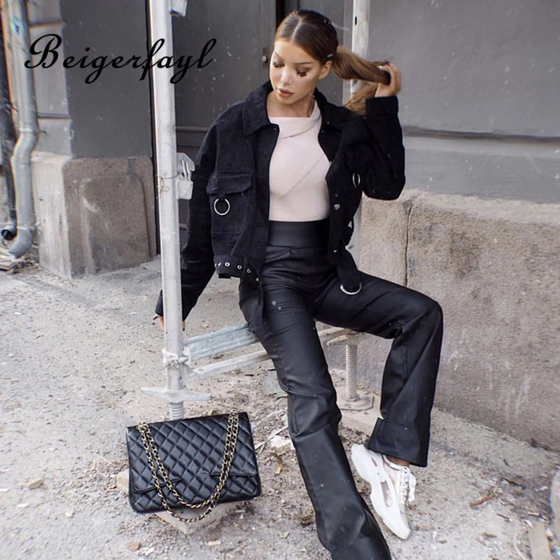 Beigerfayl 2019 Новый вельветовый осенний женский короткий жакет и пальто длинный рукав