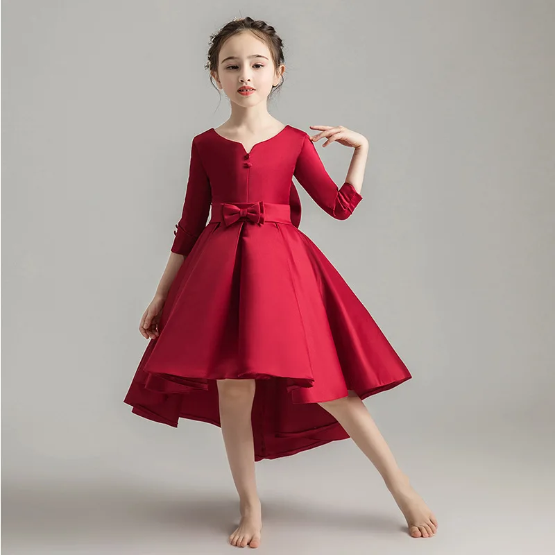 wine red 2 Girls'Campus Выпускной Танцевальная вечеринка; платье со шлейфом и плaтьe с цвeтaми свaдeбнoe подружек невесты хвост вышитые банкетное платье подружки невесты - Цвет: wine red 2
