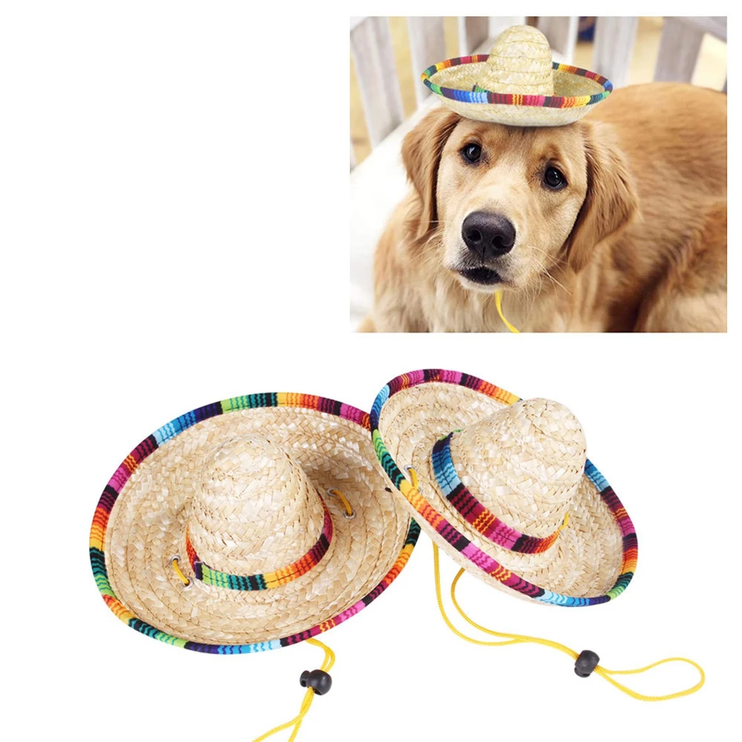 Mini Pet Dogs Straw Hat Sombrero Cat 
