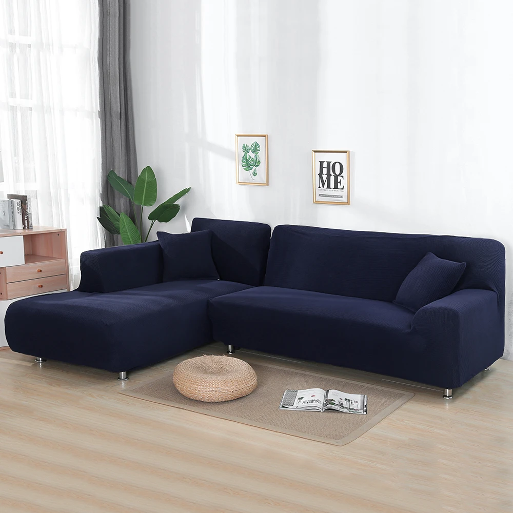 Однотонные Вязаные чехлы для угловых диванов гостиной эластичный чехол дивана