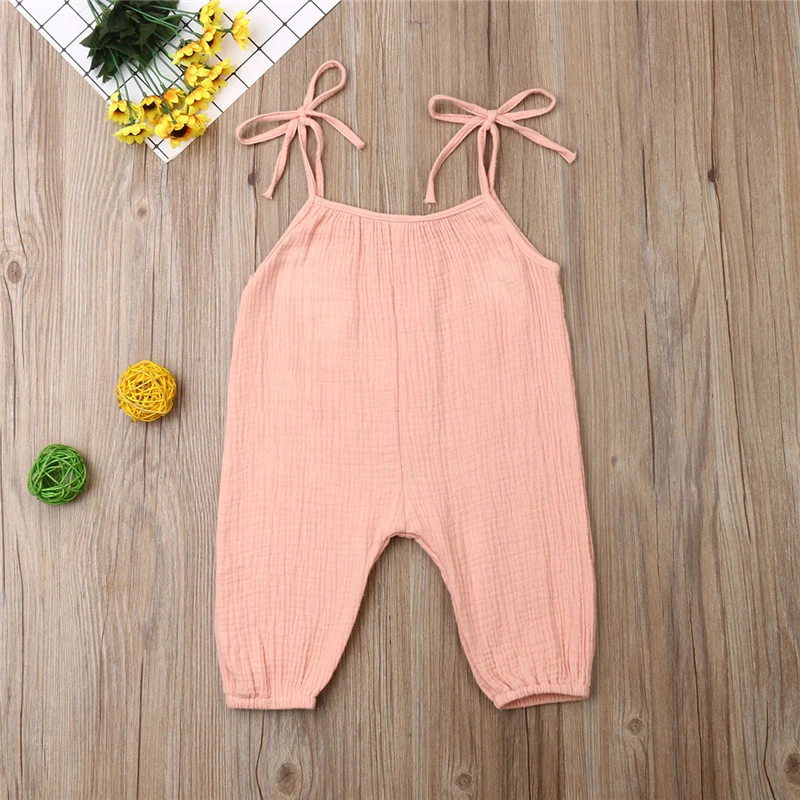 

Newborn Baby Girl Summer Romper Jumpsuit Straps Lacing Solid Cotton Playsuit Infant Casual Clothing Kids Outfit One Piece 0-24M