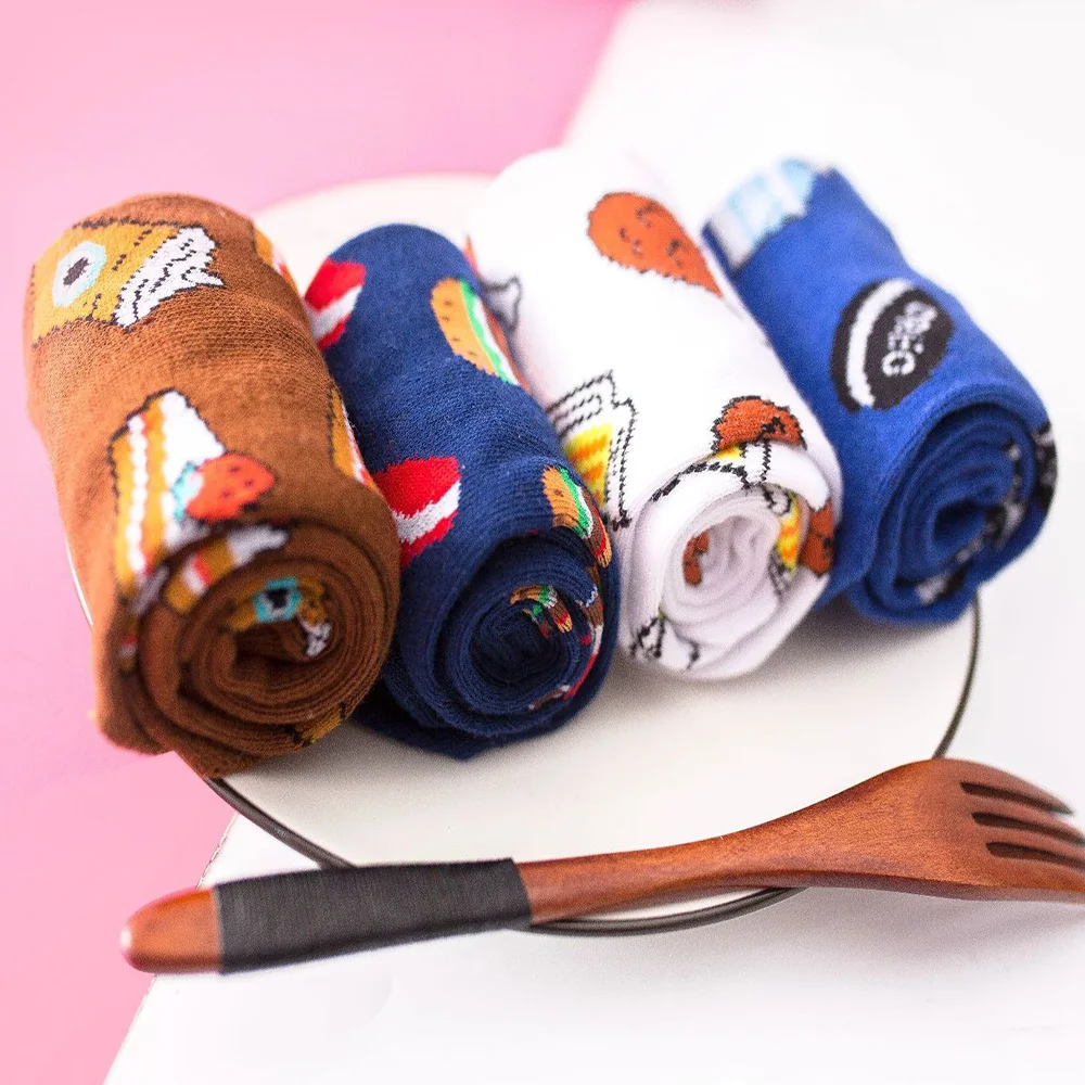 Men and women food fruit print pattern socks avocado McDonald's cookies funny personality fashion print ladies socks lovers