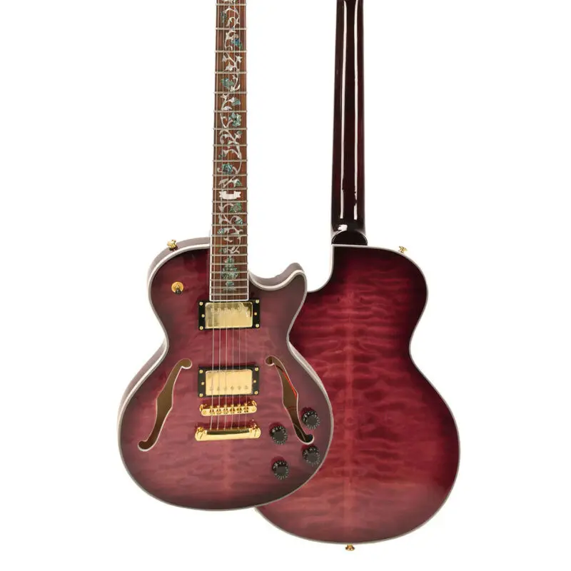 

2021 New High Quality 6 String F Hole Electric Guitar Flower Fretboard Gold Hardware Mahogany Body Rosewood Fingerboard