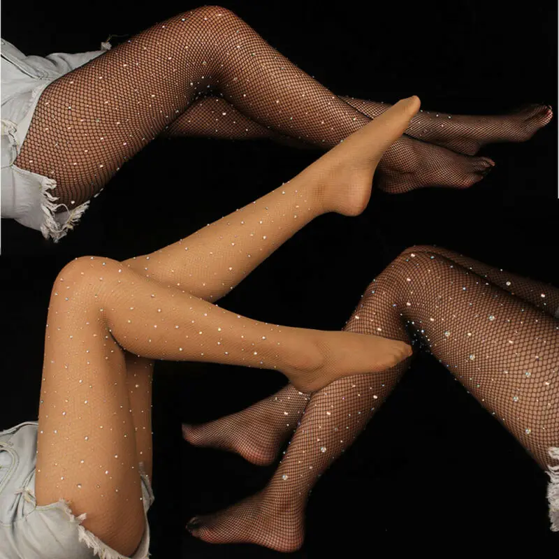 2018 Для женщин с украшением в виде кристаллов Стразы чулки Черные белые красные