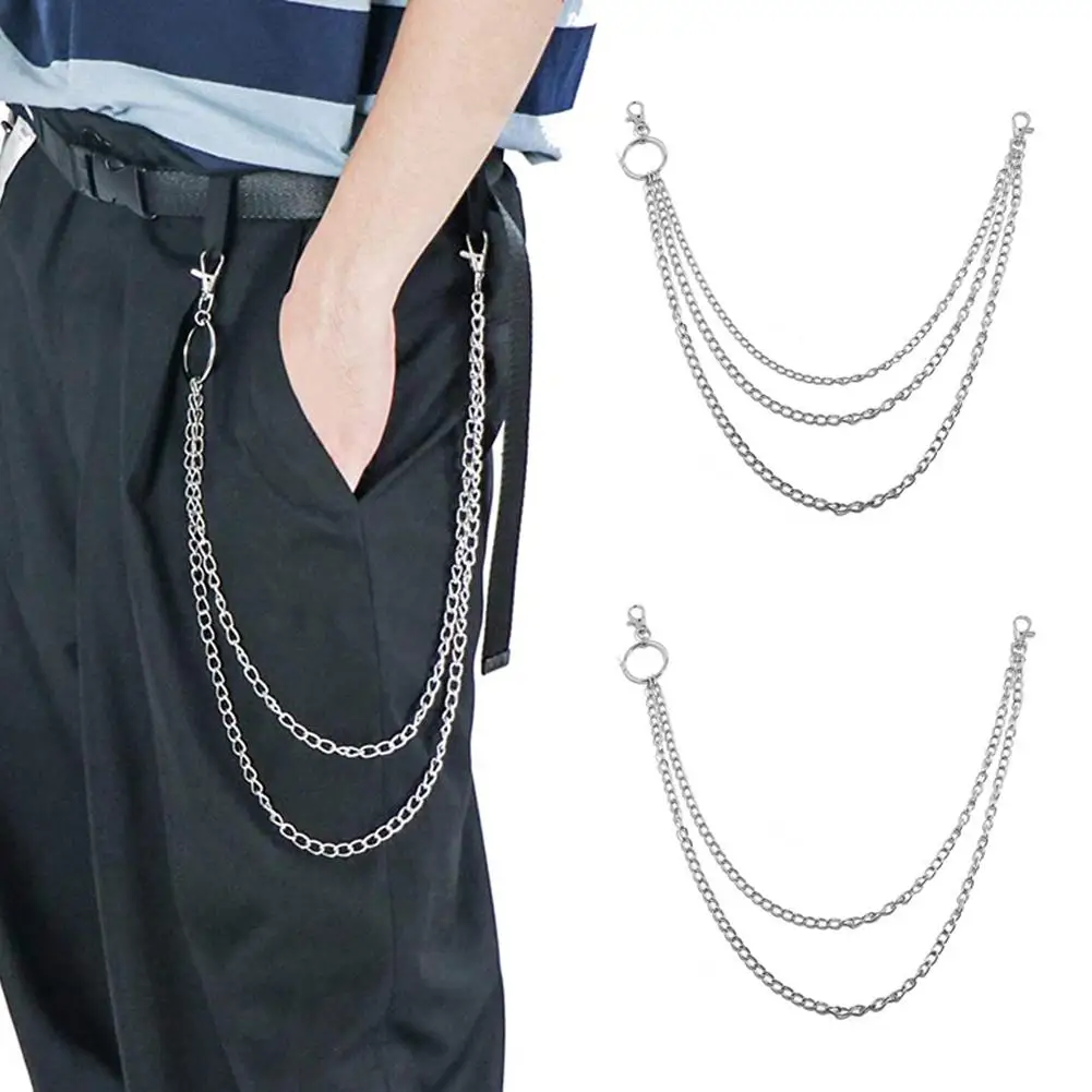 

Fashion Unisex Multi-layer Anti-Lost Pants Jeans Wallet Pocket Chain Keychain with Mini Hook Clasps For Overalls Cool Skirt