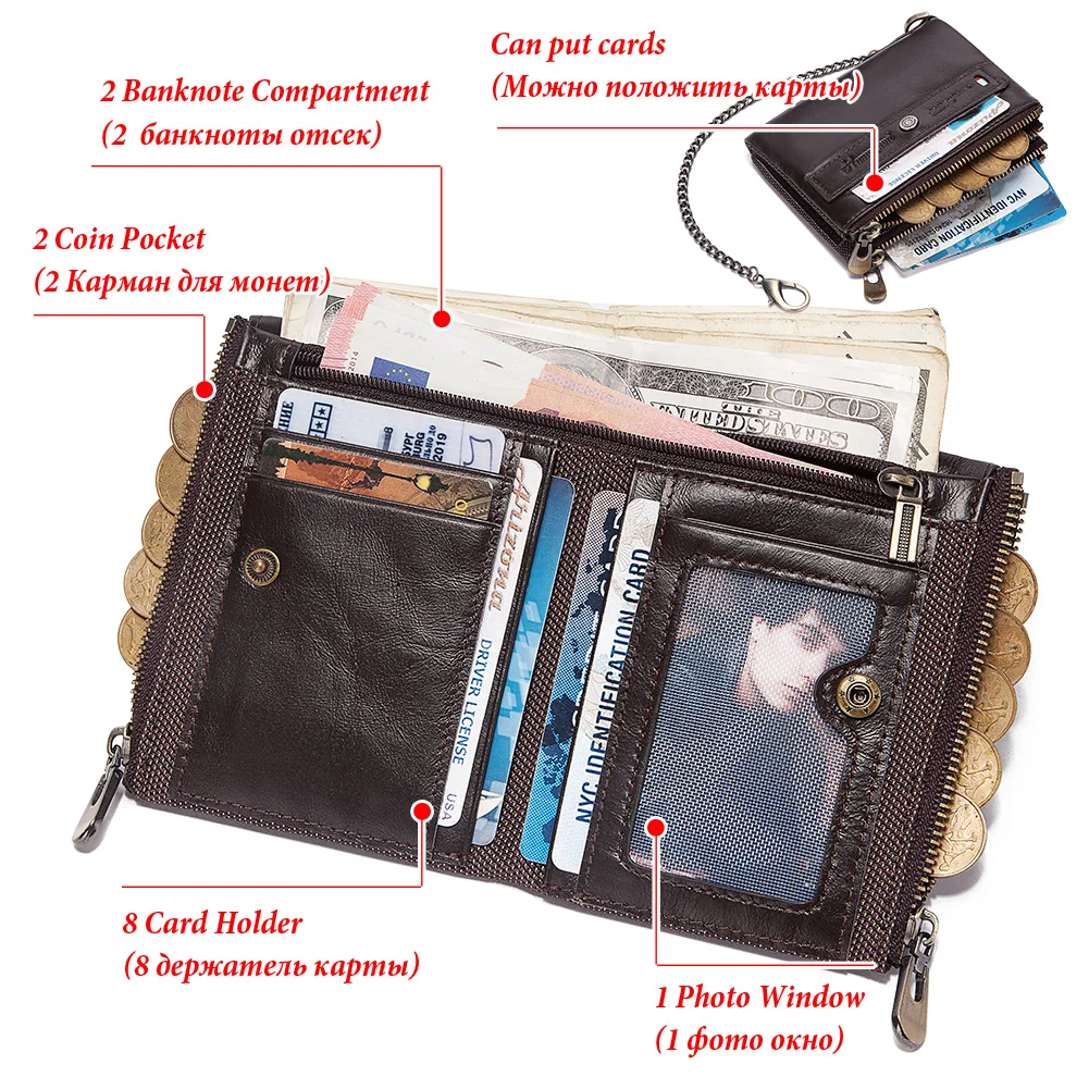 KAVIS 100% Genuine Leather Men Wallet Quality Purses Coin Purse Male Small Portomonee Rfid Walet Pocket Money Bag New for Boys | Багаж и