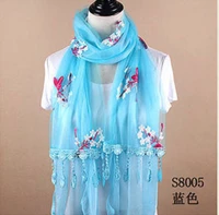 spring summer embroidery floral scarf double yarn long beach shawl female lace stitching rose flower silk sunscreen scarves wrap
