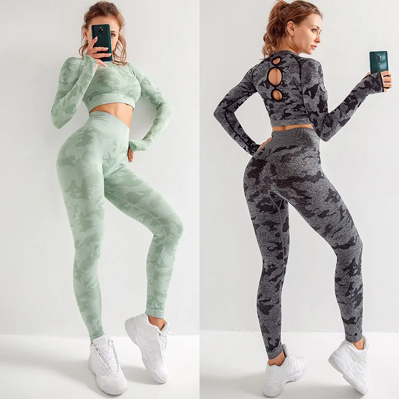 

Seamless Yoga Set Camouflage Yoga Suit Womens Tracksuit Gym Clothes Sport Tops Clothing Fitness Suit Sports Pants Yoga Leggings