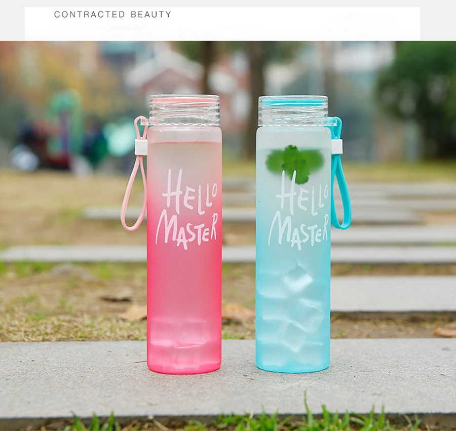 

New water sports plastic bottle 500ml portable rope children's drinking utensils outdoor leakproof seal Gourde climbing kettle