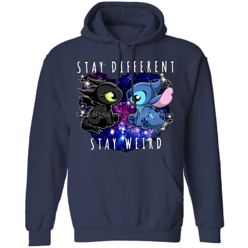 Hoodies Navy blue Стежка и Беззубик оставайтесь разными стежками странная футболка Хлопковая мужская S-3XLCartoon Футболка Мужская Унисекс Новая мода - Цвет: Hoodies Navy blue
