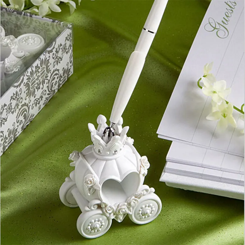 

White Wedding Pen Bride Groom Signature Pen&Holder Bridal Shower Sign In Pen Guest Register Signature Pen with Box Party Decor