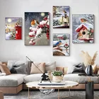 Рождественская картина для украшения Рождественская птица, Снежная елка, праздничное украшение, атмосфера, настенное искусство, украшение для гостиной