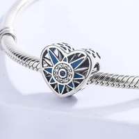 high quality 925 sterling silver blue sun heart shape custom bangle bead gift for lover symbol you are my sunshine