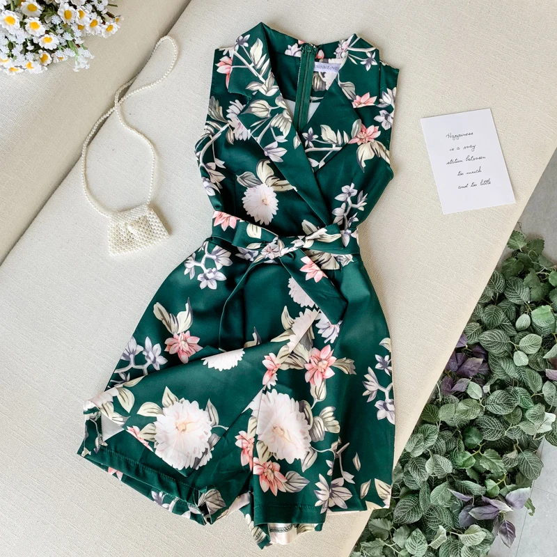 Женский Облегающий комбинезон с поясом летние шорты цветочным принтом и v