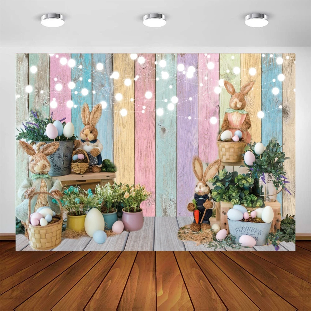 Фон для фотографирования новорожденных с изображением кроликов яиц деревянного