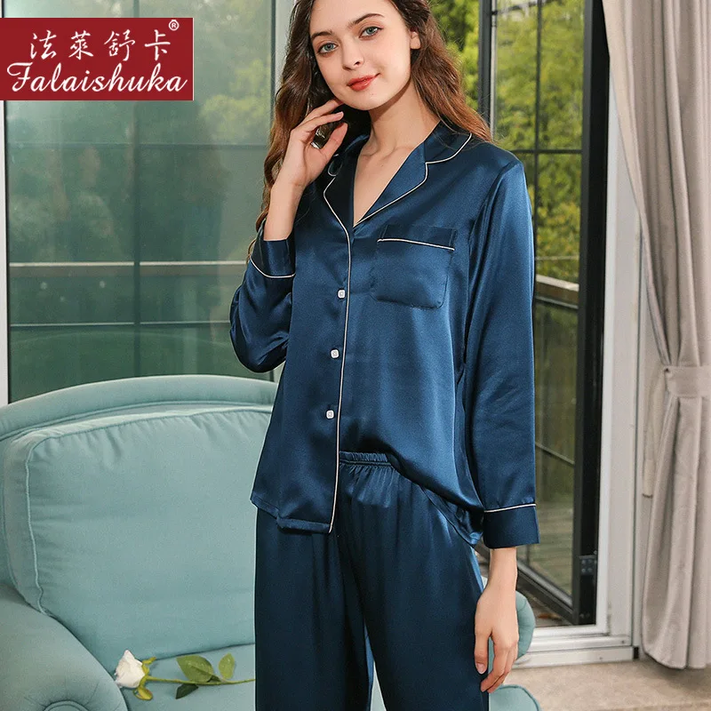 19 momme Elegant 100% natural silk pajamas sets women long sleeve Noble Pure color natural silk pyjamas women sleepwear