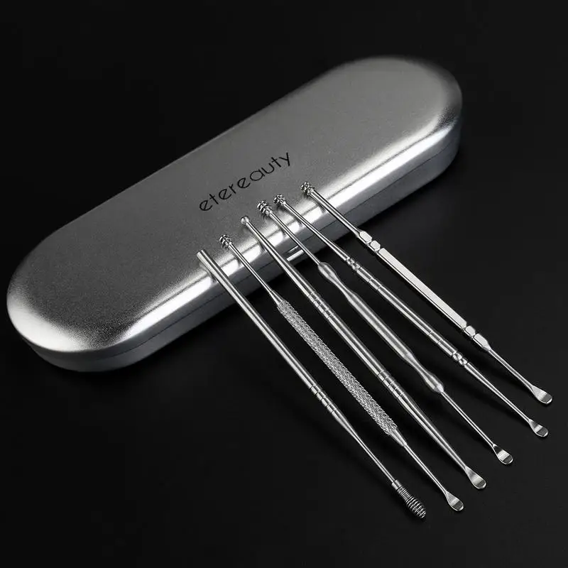 

ROSENICE6 Pcs Ear Wax Removal Kit Ear Curette Earwax Removal Ear Pick Medical Grade Stainless Steel with Storage Box