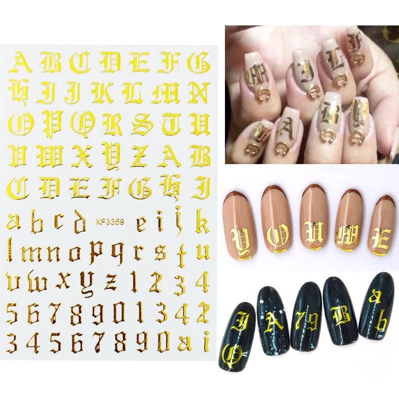 Гвозди Стикеры s Маникюр Nail Art Старый английский шрифт 3D ногтей дизайнерские