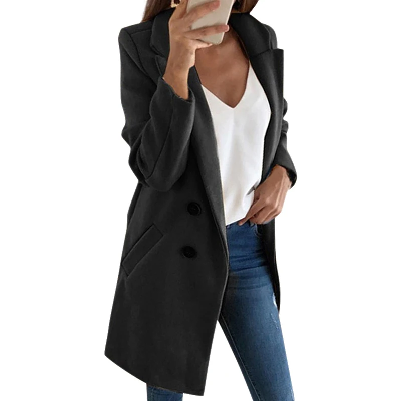 

Fashion Button Women Long Coat Plus Size 5XL Open Stitch Winter Coat Solid Office Lady Cardigan