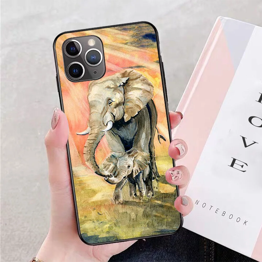 

For iPhone Mom And Baby Elephant by Melly Terpening Soft TPU Border Apple iPhone Case