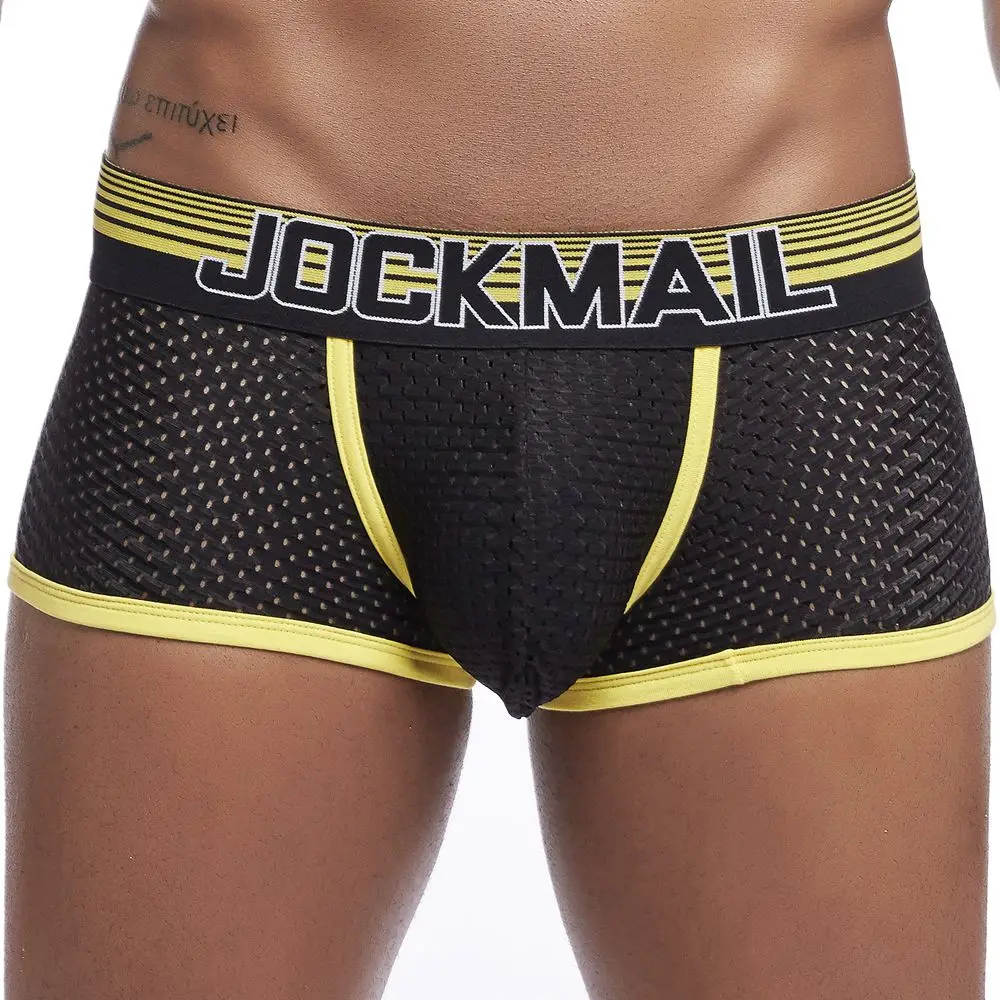 JOCKMAIL, мужские трусы, дышащие боксеры, хлопковое Сетчатое Мужское нижнее белье, u-образный выпуклый мешочек, сексуальные трусы, набивные листья, домашняя одежда, шорты