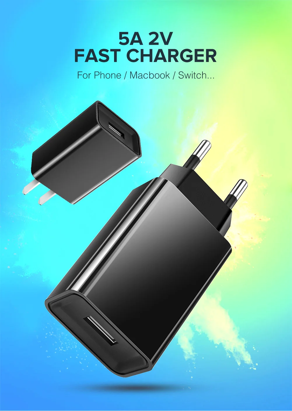 Портативный черный USB 5V 2A быстрое зарядное устройство для телефона настенное