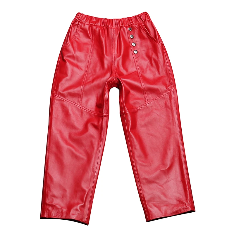 

2021 Spring Autumn Women's Genuine leather Ninth pants High quality Sheeoskin Real leather straight pants C269