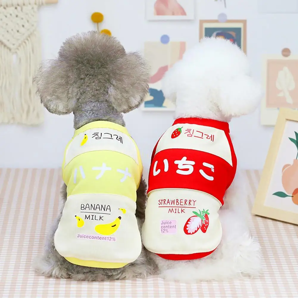 

Pet Clothing Letters Print Strawberry Banana Fruit Breathable Cotton Dog Puppy Vest T-shirt for Summer Dog Supplies Dog Vests