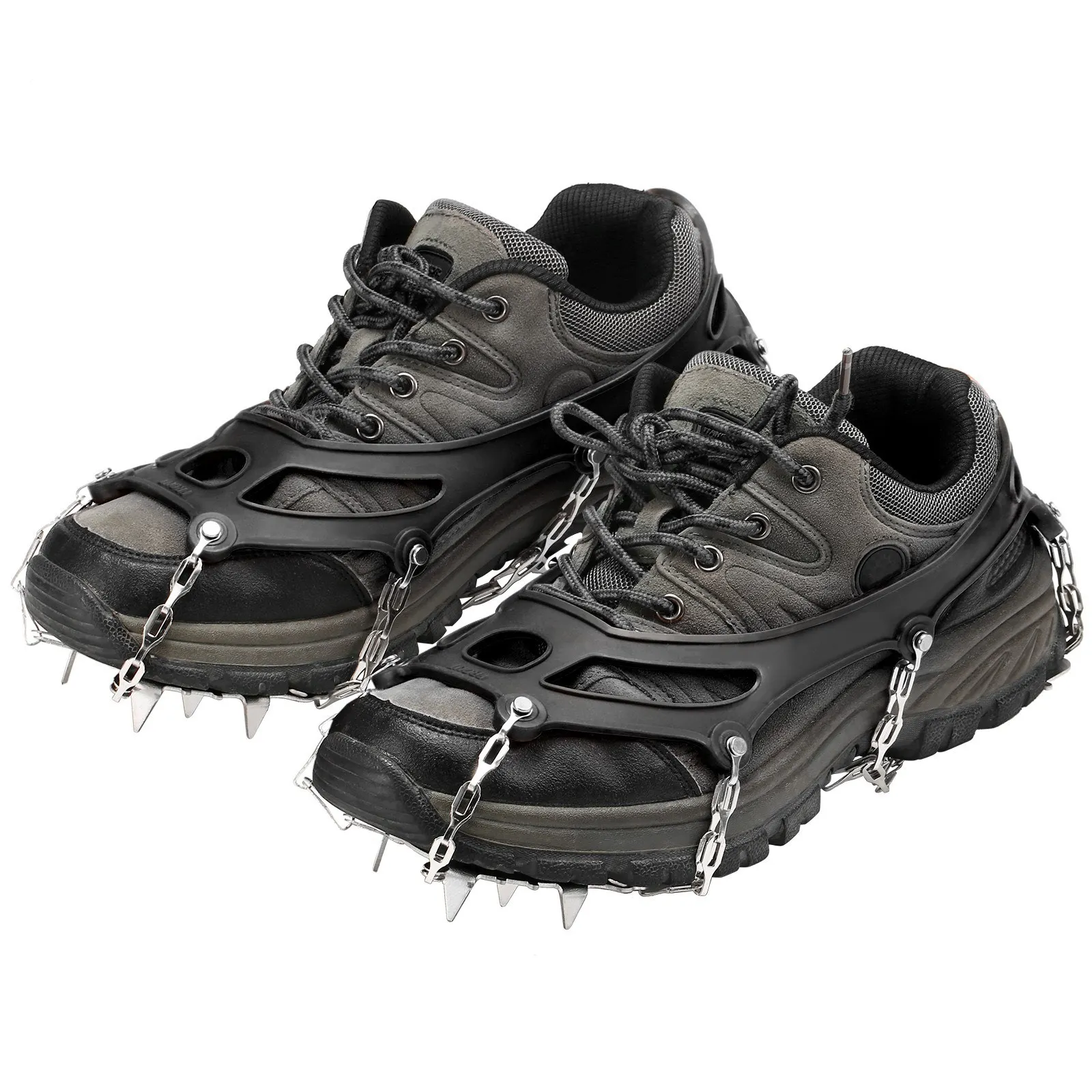 

18 Spikes Traction Cleats Women Men Anti-slip Ice Snow Grips with Storage Pouch for Walking Hiking Fishing Mountaineering