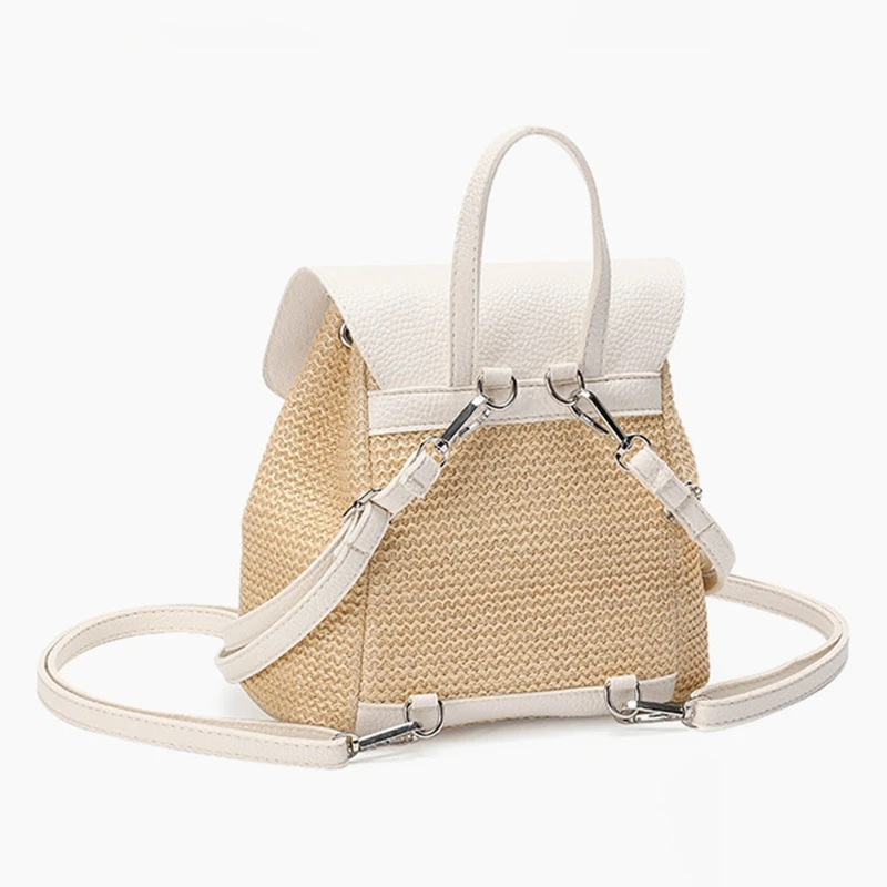 

AUAU-Bohemian Women's Backpack Fashion Beach Straw Bag Casual Small Backpack Holiday Handbag