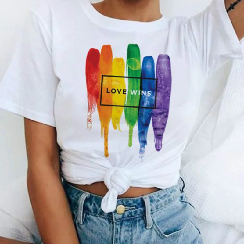 Модная женская футболка с радужным принтом большого размера Женская Корейская