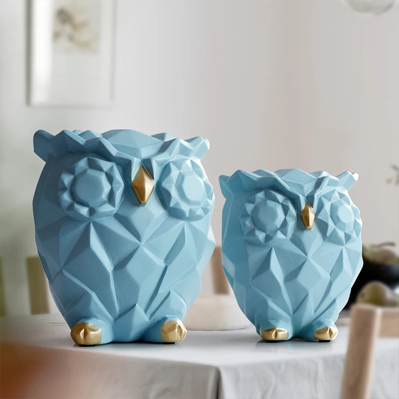

Resin Figurine for Gift Cute Owls Animal Statues Home Decoration Fairy Garden Kid's Room Craft Toy Statues Lovely Geometric Owls