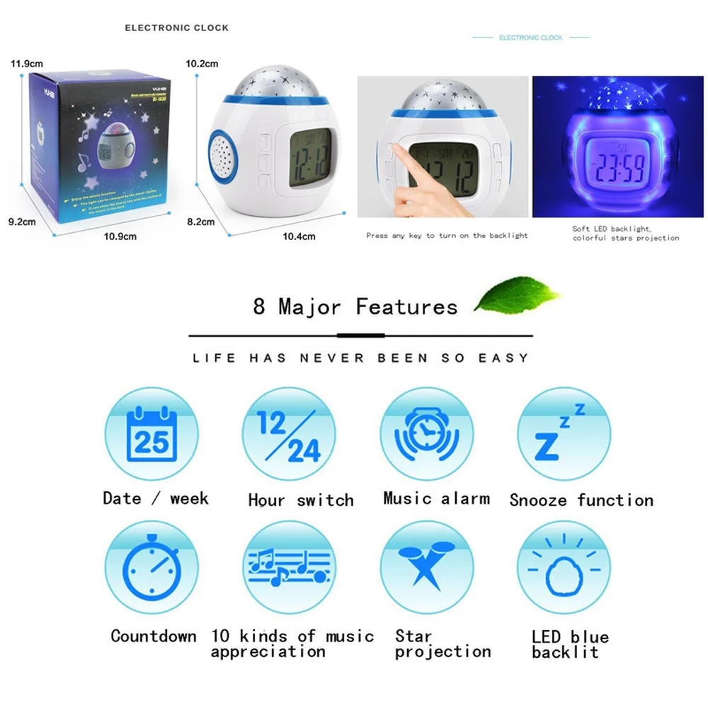Звездное небо Проекция Будильник для детей спальня умный дом Путешествия Дети
