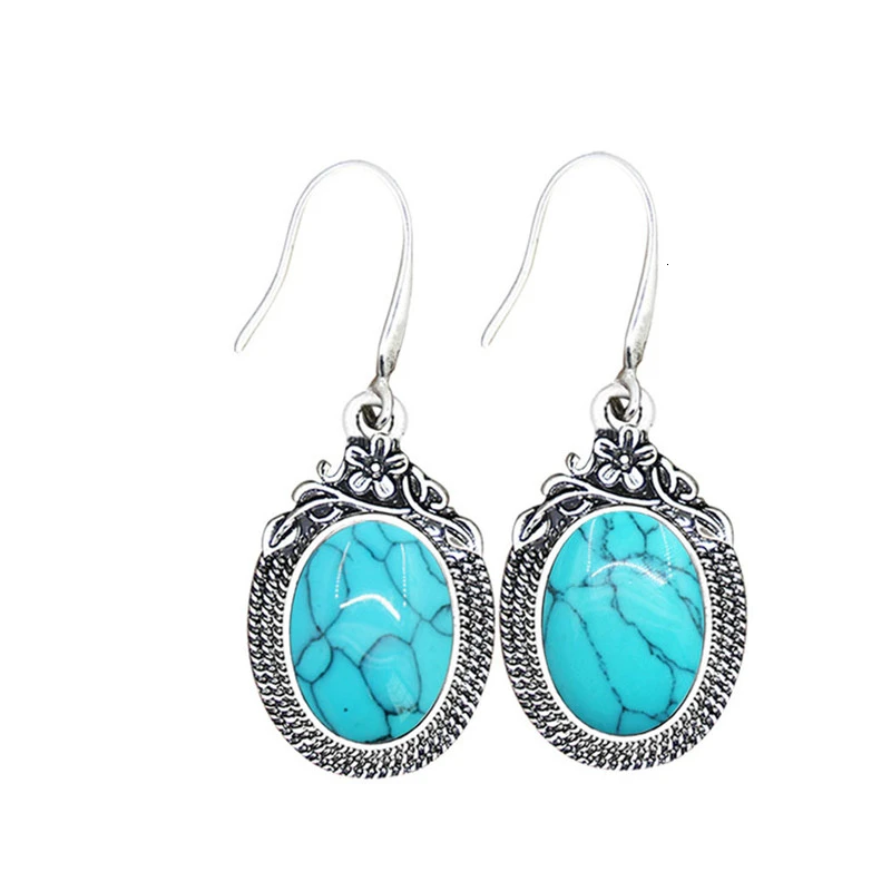 Blue Turquoise Натуральный кварц Lapis серьги из нефрита для женщин Винтаж натуральный камень аметисты ювелирные изделия - Окраска металла: Blue Turquoise