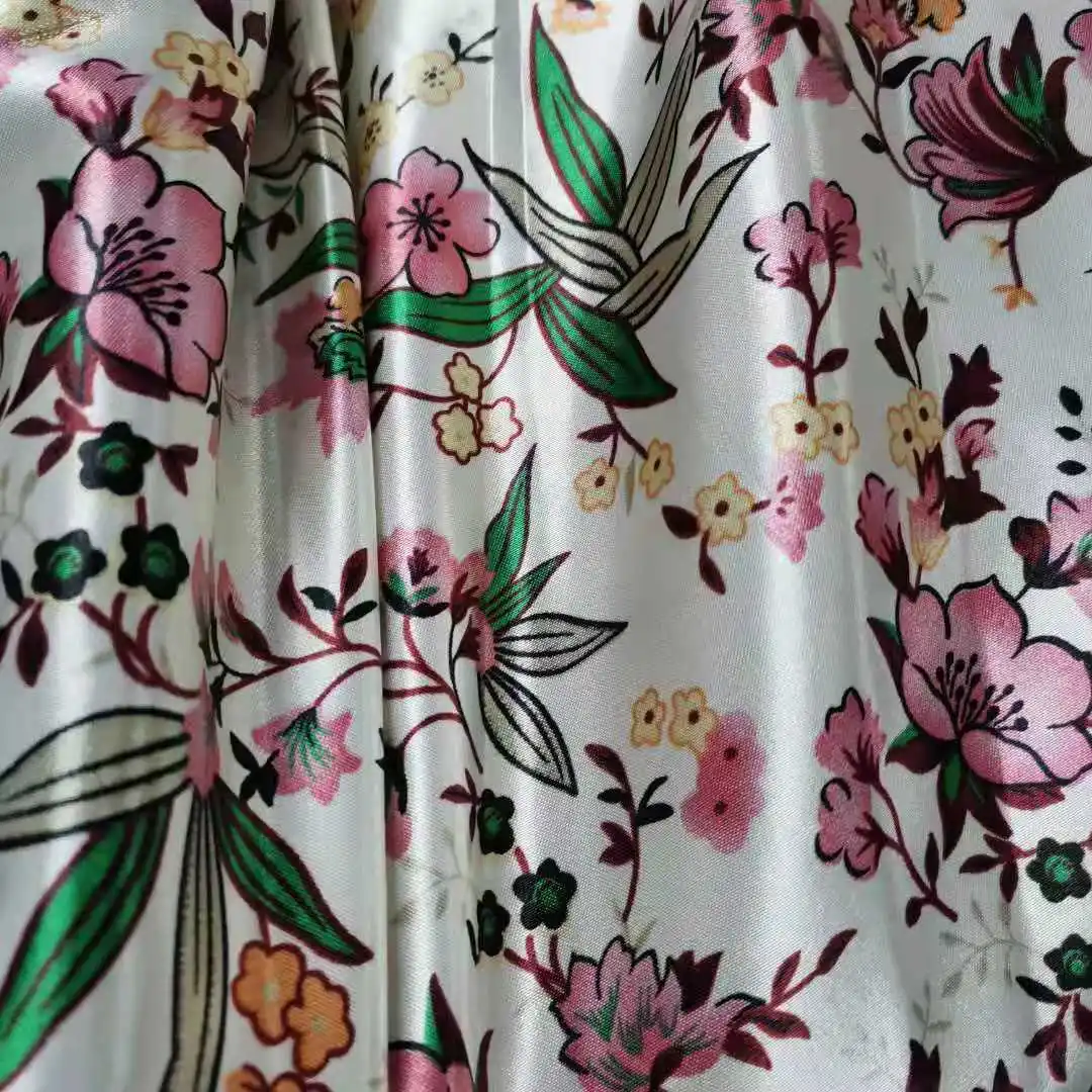 Атласная ткань классический цветочный принт глянцевый материал|Ткань| |