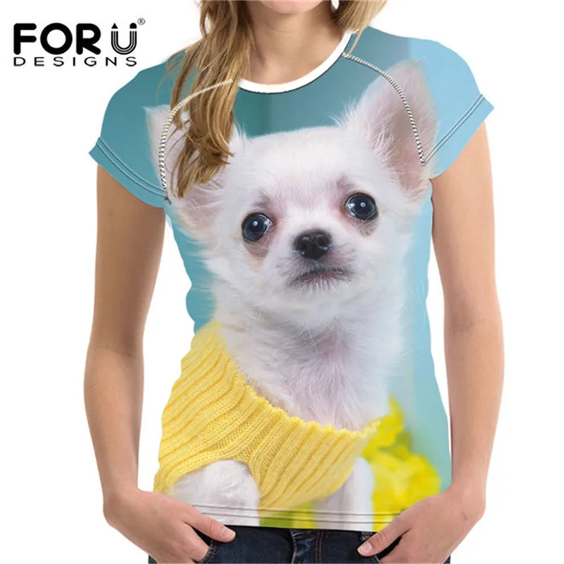 FORUDESIGNS/супер милые футболки с чихуахуа, женские летние топы, футболки с йоркширским принтом, женские модные футболки с бульдогом, Vetement Femme - Цвет: H2004BV
