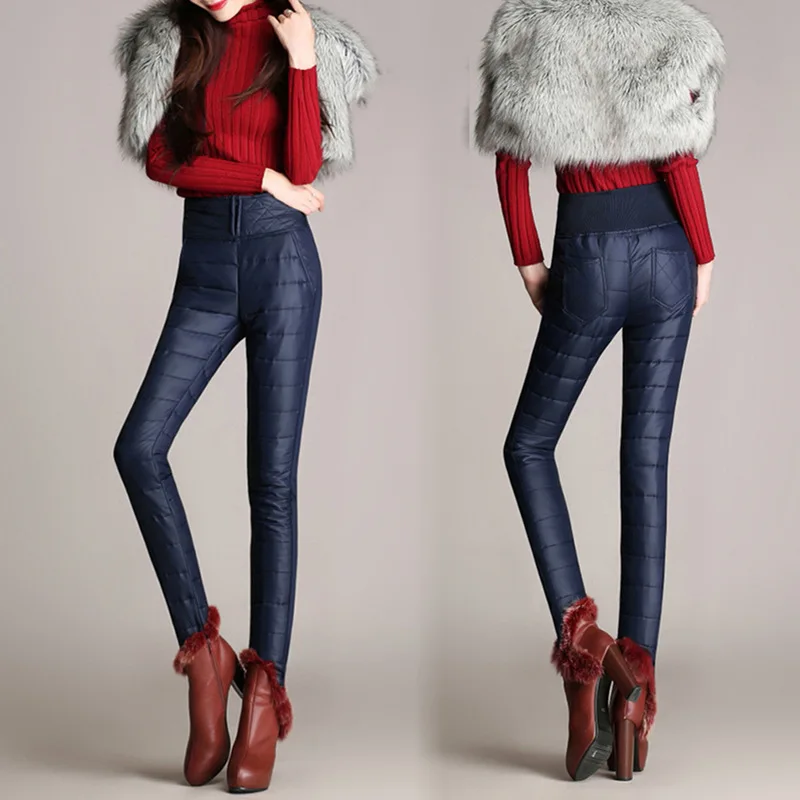 

New Winter Duck Down Padded Pants Women High Waist Casual Thickening Trousers Female Black Warm Pants