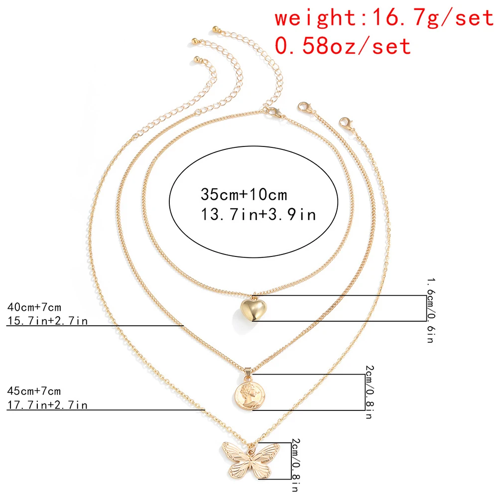 Женская цепочка с подвеской-бабочкой золотистая в форме сердца несколько