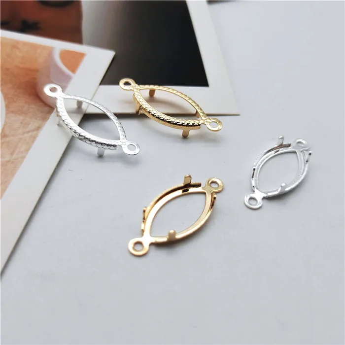 navette 7x15mm Медь овальной формы, Navette, Круглый, падение Форма кружевные пустые с петлями для металла схватка серебряный золотой цвет для кристалл горного хрусталя - Цвет: navette 7x15mm