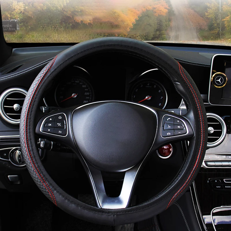 

Car General Motors Steering Wheel Cover Leather Car Cover Kit Textured Soft Car Accessories 8 Color Breathable Non-slip Fit 38cm