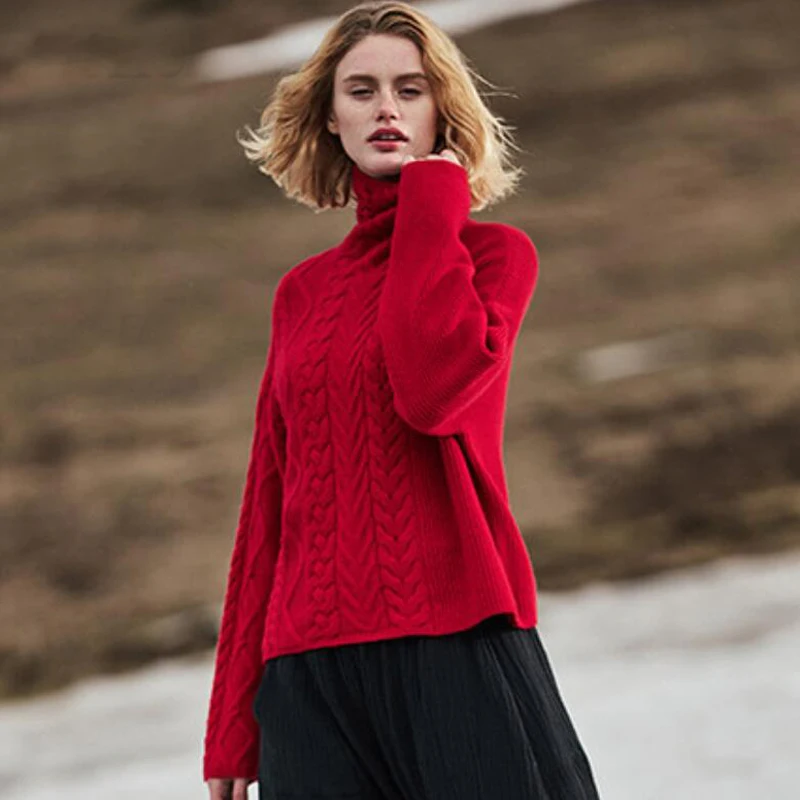 

Women Pullover Knit 100% Cashmere Casual Turtleneck Thick Sweater Warm Soft Solid Winter sweaters Lady Christmas gifts