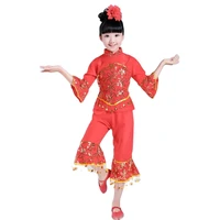 red dance costume childrens yangko dance clothes girls chinese folk dance clothing drum