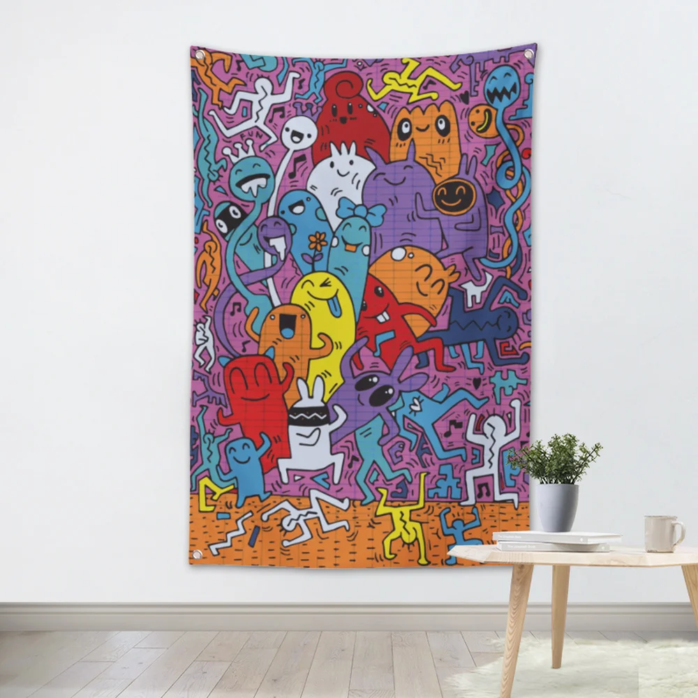 

Hip hop Graffiti Poster Wall Art Music Studio Home Decor Rock Canvas Painting Banner & Flag Four-hole Tapestry Wall Hanging A3