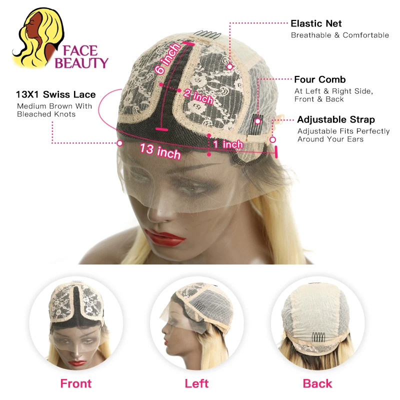 Facebeauty русский 1B 613 светлый прямой короткий Боб человеческие волосы половина