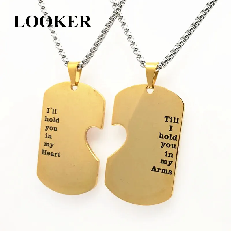 LOOKER Lover's Heart Puzzle Dog Tag Pendant Necklace For Couple Stainless Steel Men Women Promise Jewelry Wedding | Украшения и