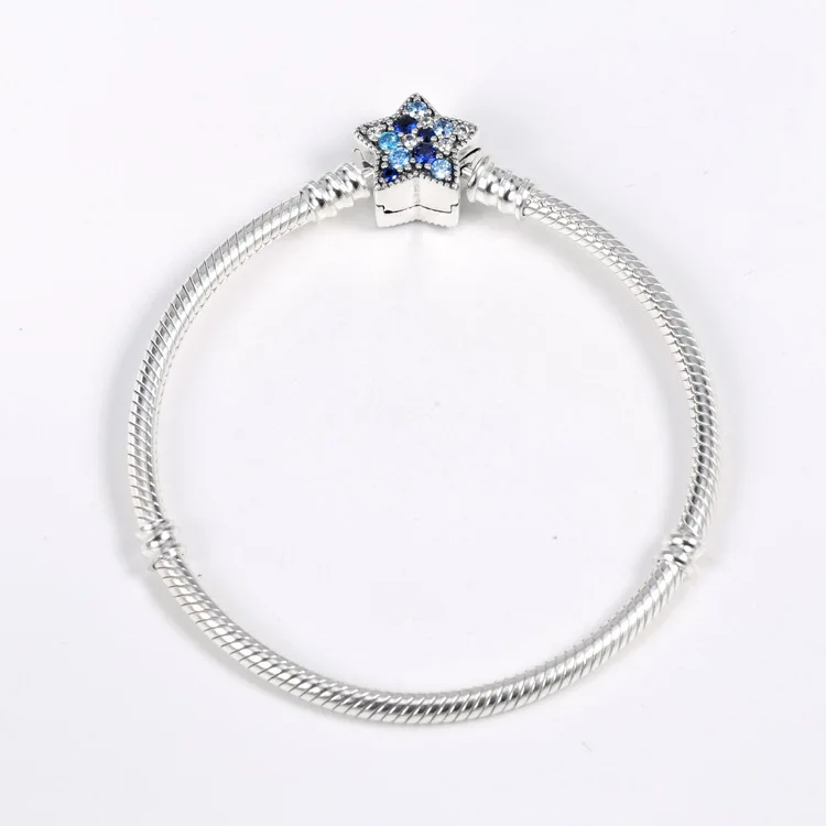 

925 Sterling Silver Bracelet Momemts Bright Star Clasp Snake Chain fashionBracelet Bangle Fit Women Bead Charm Diy Jewelry