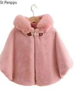 Capa de piel sint&eacute;tica con capucha para beb&eacute; ni&ntilde;a, prendas de vestir, Top, ropa c&aacute;lida de 1 a 8 a&ntilde;os, Invierno-3