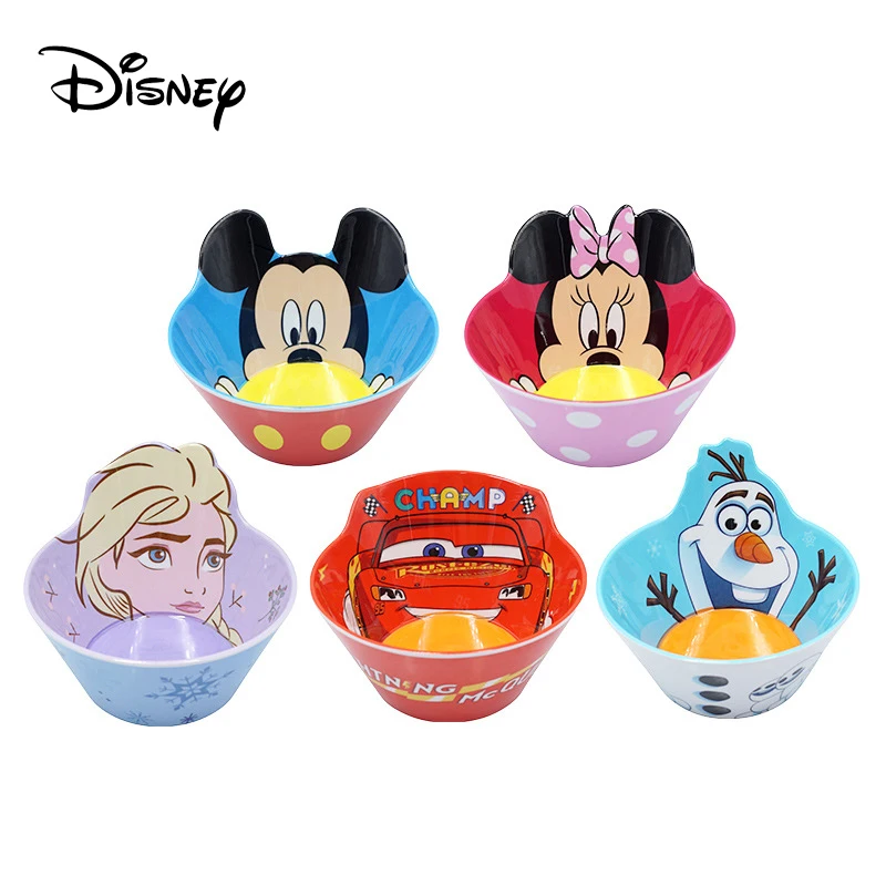 Mantel Individual de silicona con dibujos animados de Disney para niños, juego de cuencos de melamina para alimentación de bebé, princesa Elsa, Olaf, Mickey Mouse