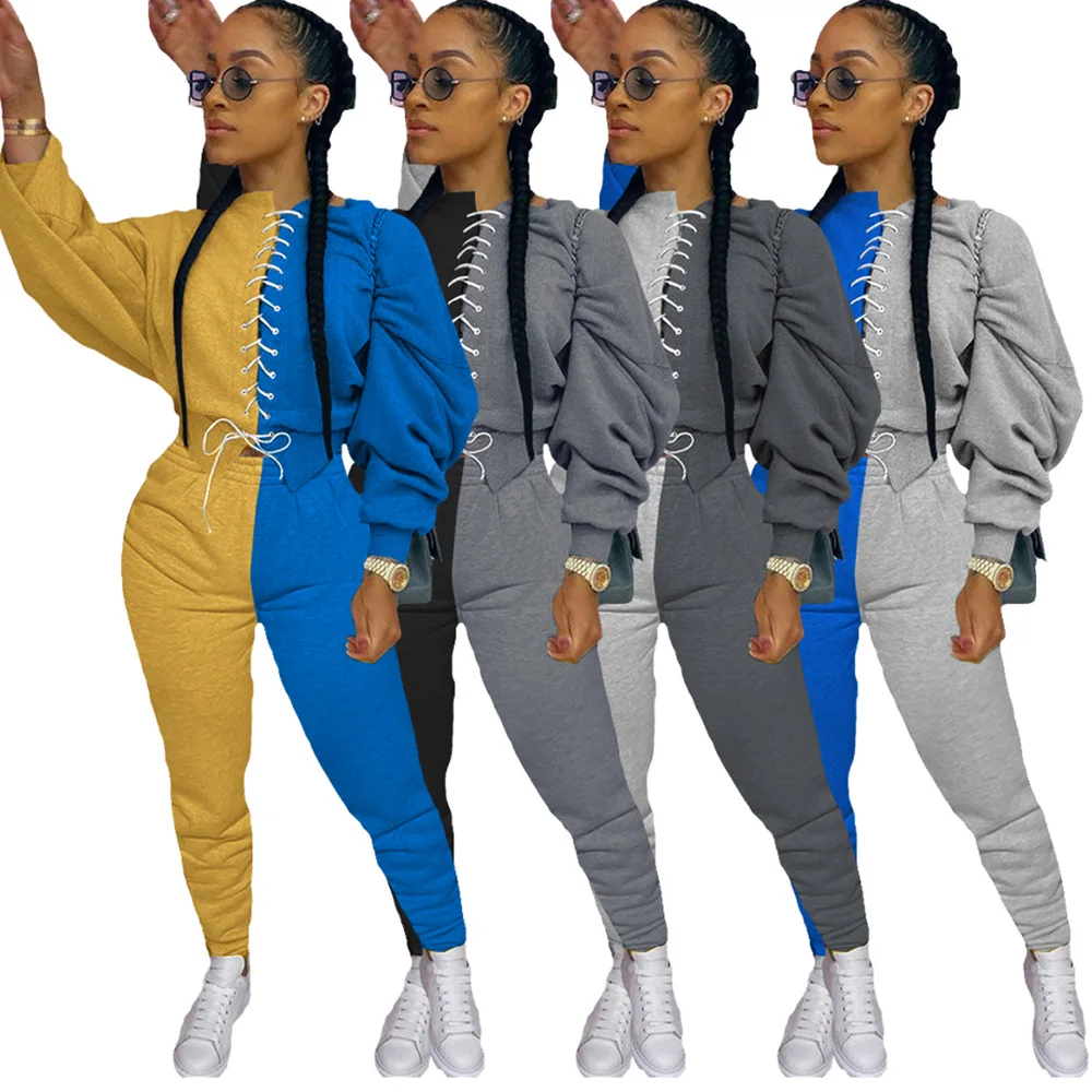 

Casual Two Piece Set Hoodie Solid Color Short Tops and Long Pants Loose 2 Piece Set Women Fashion Sexy Gym Female Tracksuits
