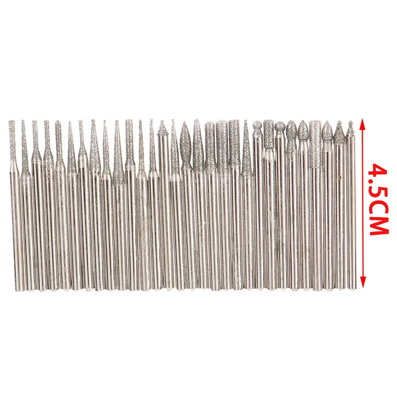 30PC 2.5/3mm Diamond Point Burr Bits Head Dremel Accessories Shank Grinding Needle Carving Polishing Set Mounted Mini Drill Tool